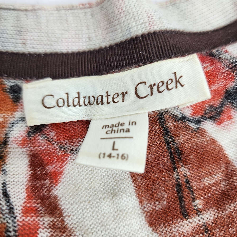 Coldwater Creek Cardigan Womens Large Orange Floral Print V-Neck Button Up Knit - Picture 4 of 5